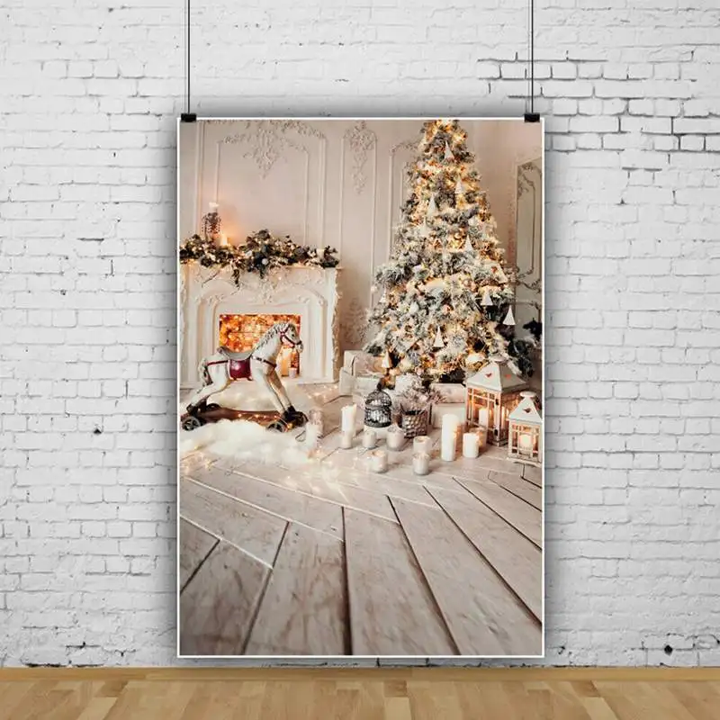 

Merry Christmas Tree Fireplace Baby Toys Bulb Gift Party Child Portrait Photo Background Photographic Backdrop Photocall