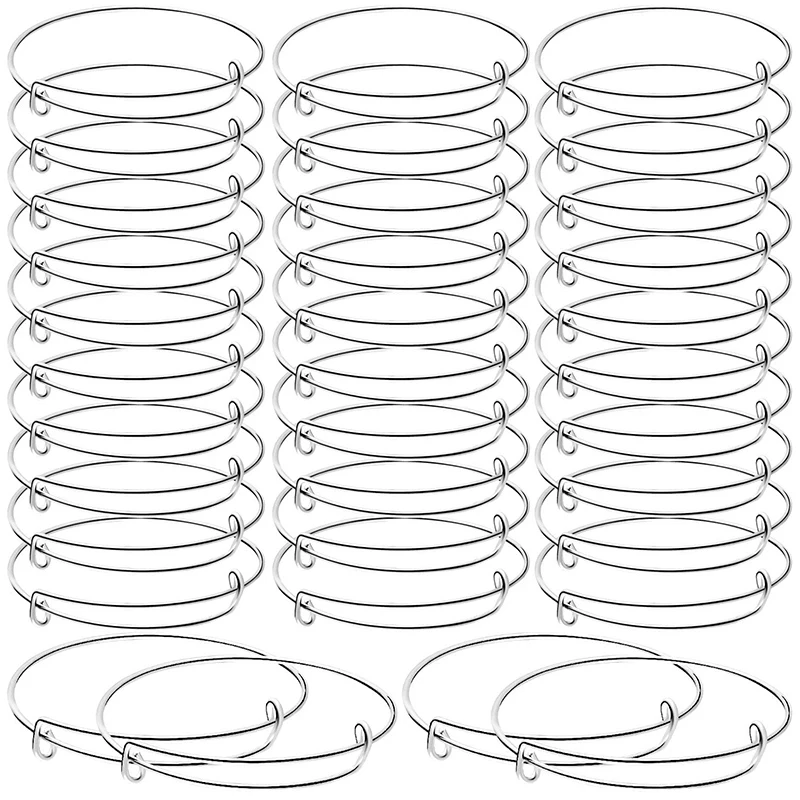 

100 шт., регулируемые браслеты из проволоки серебристого цвета