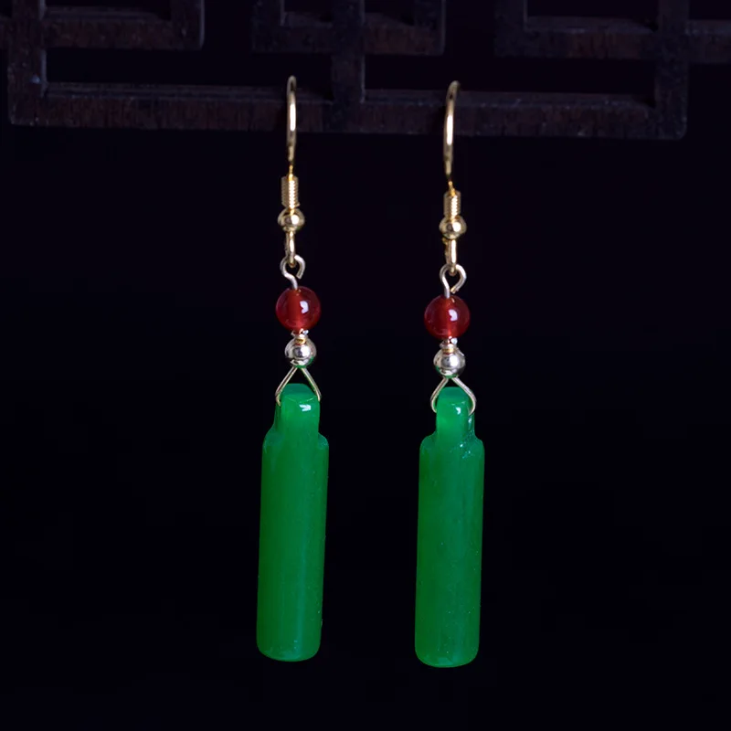 Серьги-Крючки из стерлингового серебра 925 пробы с натуральным нефритовым камнем