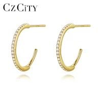 czcity new 14k gold plated 925 sterling silver cuff hoop earrings with cubic zircon huggie stud for women girl fine jewelry gift