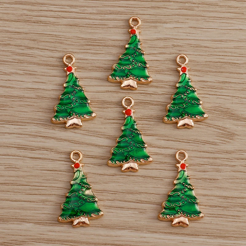 10 шт./лот эмалевые Подвески в виде рождественской елки с Санта-Клаусом для