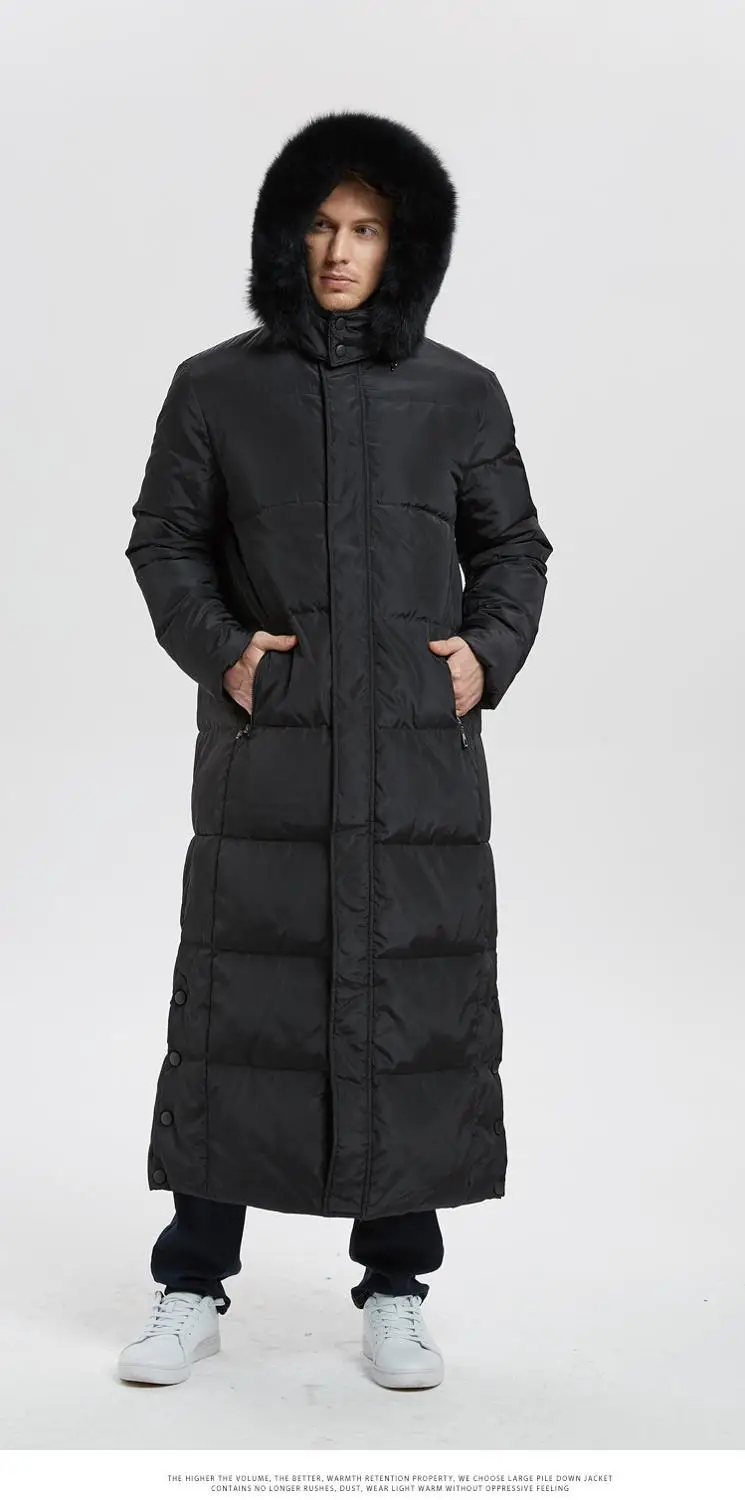 Black fur collar Осень и зима новое ультра-длинное мужское хлопковое пальто длинное пальто выше колена с капюшоном с воротником из лисьего меха размер S-5XL - Цвет: Black fur collar