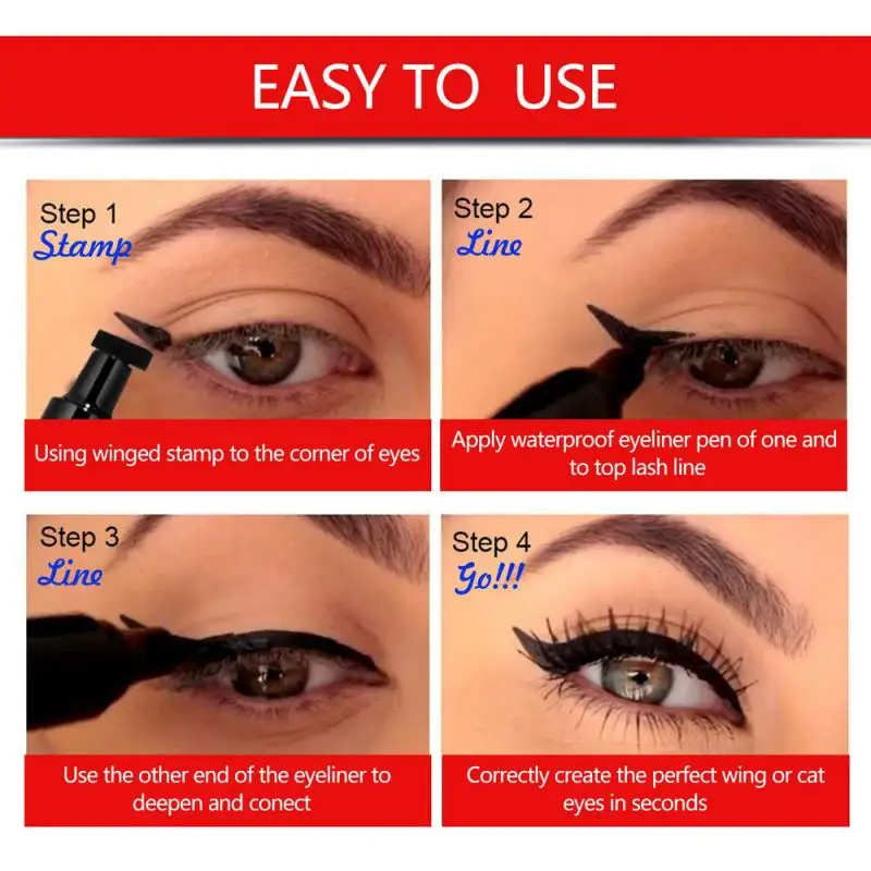 2 In1 Colorful Charming Winged Eyeliner Sexy Eye Cosmetic Seal Stamp Wing Double Head Waterproof Quick Dry Eyeliner Pen TSLM1