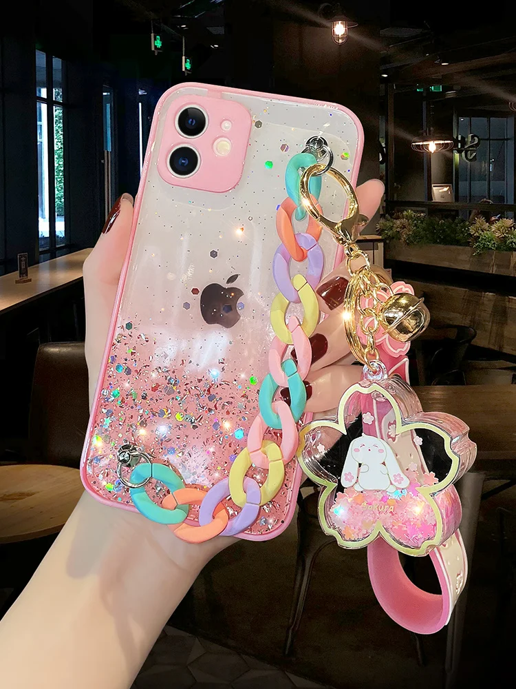 Fashion 3d Rainbow Bracelet Keychain Female Soft Case For Iphone 14 13 11 12 Pro Max Mini 7 8 Plus Xr X Xs Se Phone Cover Fundas