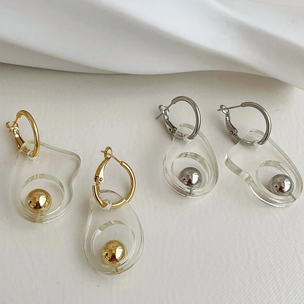 

Ghidbk Irregular Clear Acrylic Geometric Hoop Earrings For Women Gold Color Balls Minimalist Circle Huggie Earrings Jewelry Gift
