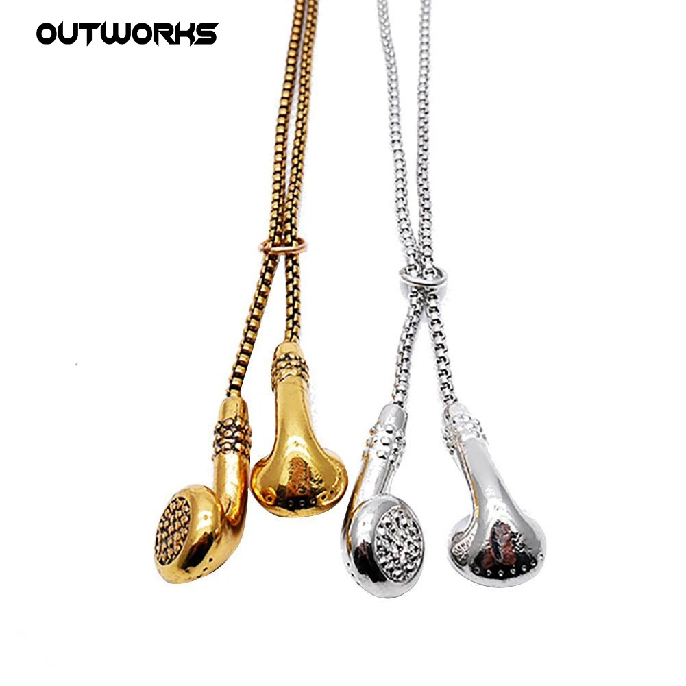 

Outworks 2021New Vintage Hip-Hop Fashion Trend Sweater Chain Fashion Music Earphone Earplugs Necklace For Women Men Gift Jewelry