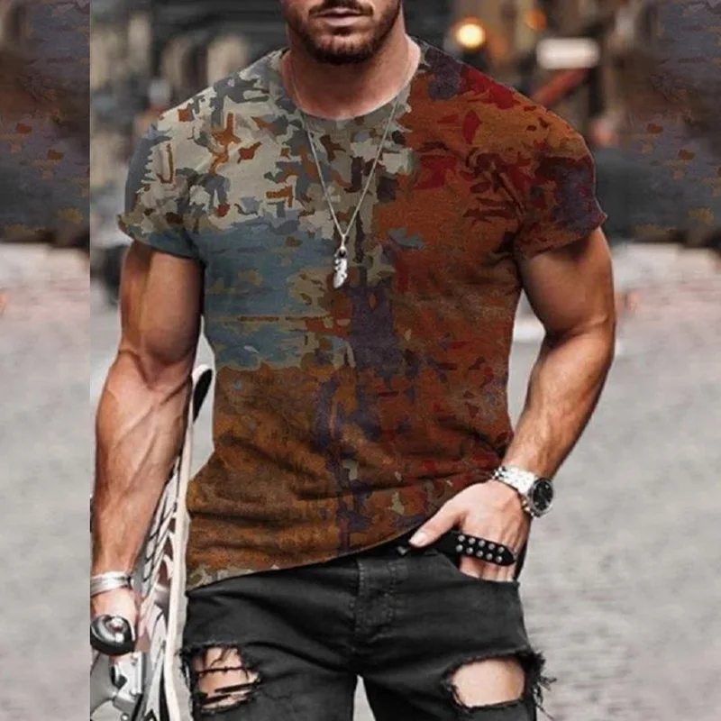 

SHUJIN 2021 Mens Oversized Vintage Short Sleeve T Shirts Fashion Harajuku Skull Print O Collared Ethnic Tshirts Camisa Hombre