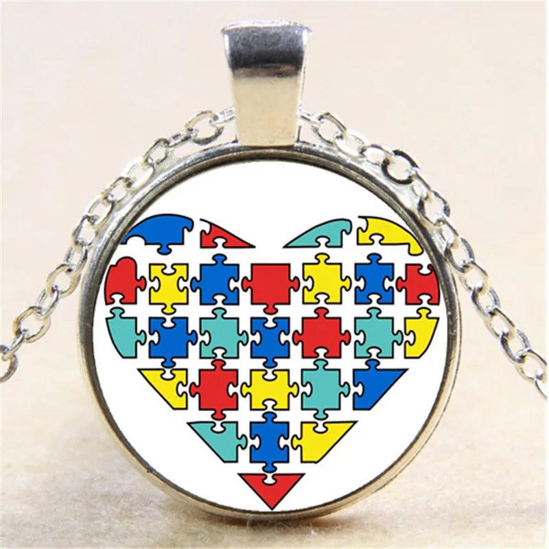 

Autism Heart Photo Cabochon Glass Chain Necklace,Charm Creative Women Pendants Fashion Jewelry Accessory,Friend Gifts