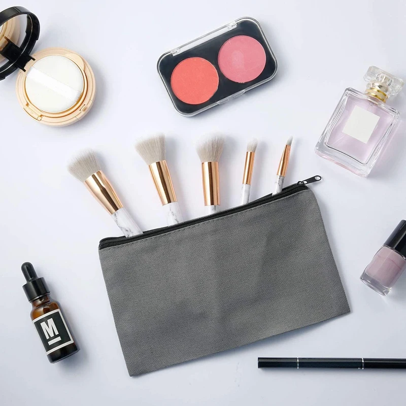 

Canvas Makeup Bags Canvas Zipper Pouch Bags Pencil Case Blank DIY Craft Bags Cosmetic Pouch for DIY Craft (18 Pieces)