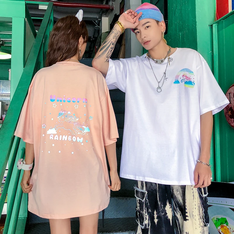 Лето 2020 3 м светоотражающая футболка с мультипликационным принтом для пары