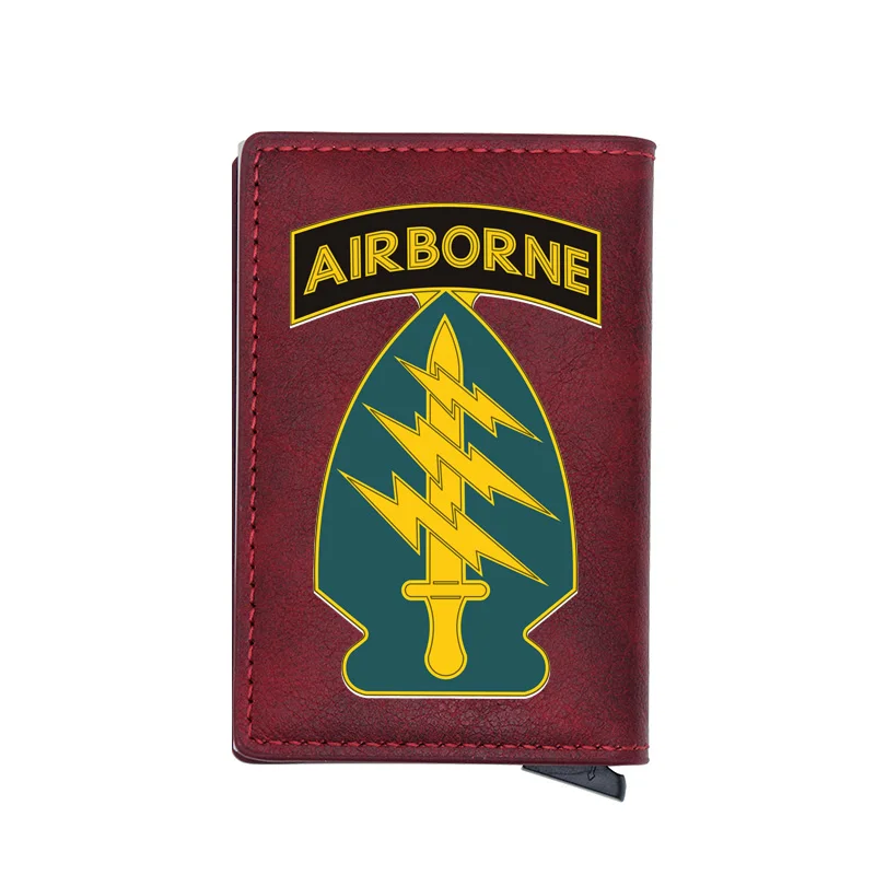 

United States Special forces Air Borne Card Holder Wallet Men Women Leather Rfid Aluminum Military Short Purse