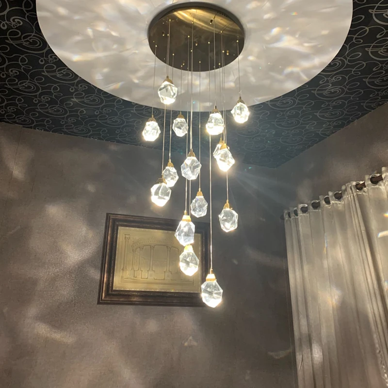 Скидка Современная хрустальная люстра в скандинавском стиле, двухуровневый светильник для виллы, лестницы, гостиной, столовой, декоративная лампа...