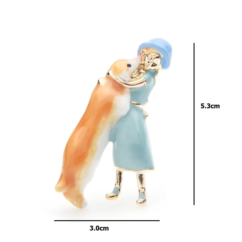 Wuli&baby, розовое, голубое платье, для девушек, обнимающие броши в форме собаки, для женщин, сплав, эмаль, животное, Повседневная брошь для вечеринки, булавки, подарки