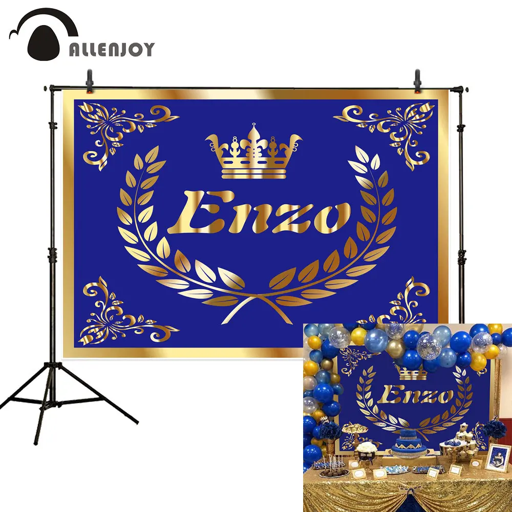 Allenjoy Фотофон с синим дном фон золотой короной и оливковой веткой задний в