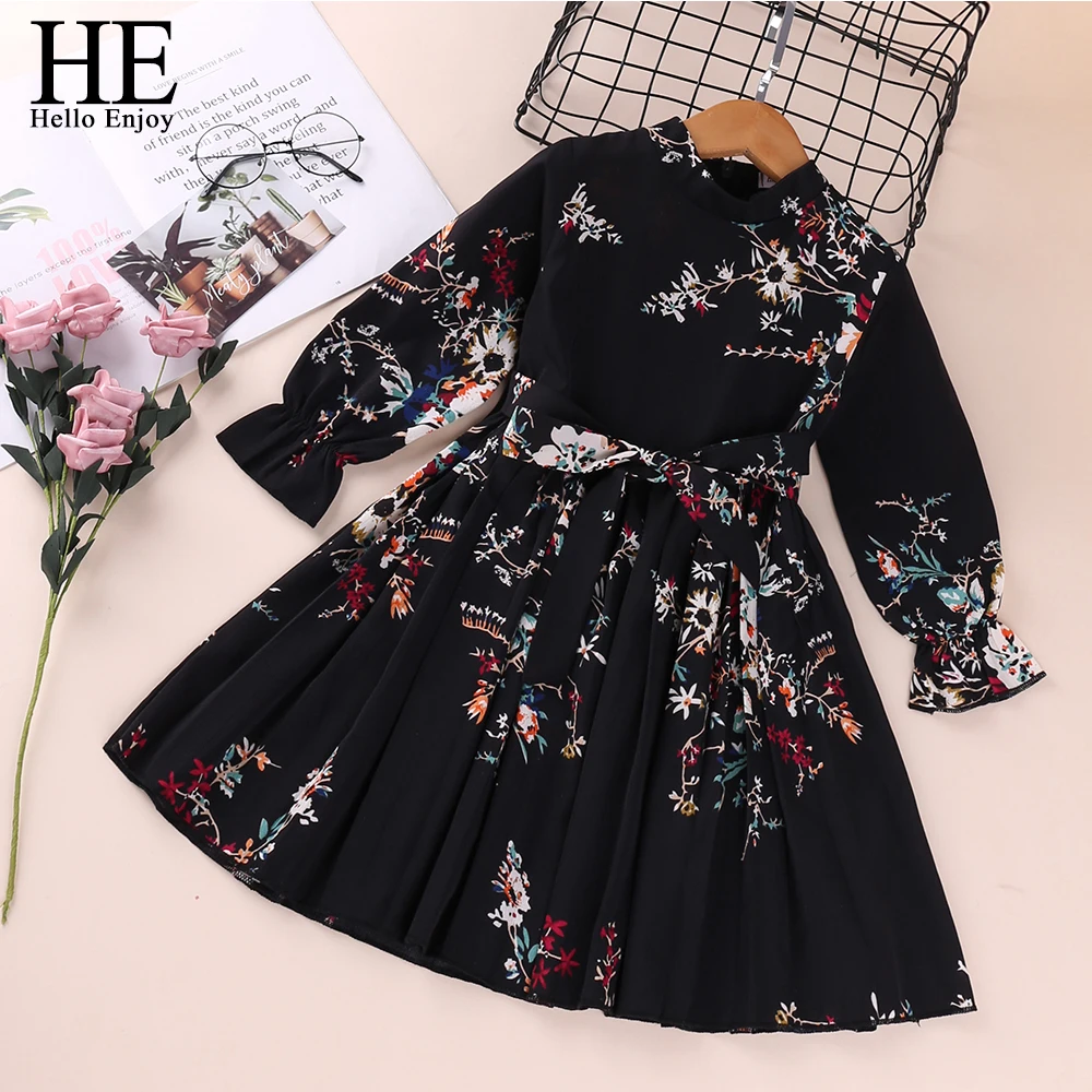 HE Hello Enjoy Girls Dresses Spring Baby Girl Newborn Clothes Long Sleeve Printed Bow Elegant Evening Princess Dress Casual Kids | Детская