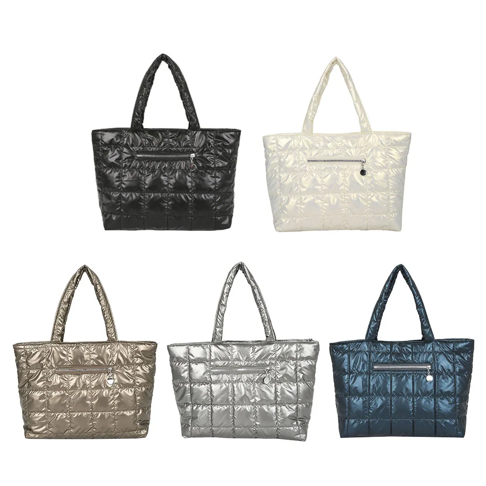 

Fashion Quilted Lattice Shoulder Bags Female Solid Color Nylon Shopping Bag Women Casual Large Capacity Tote Handbags