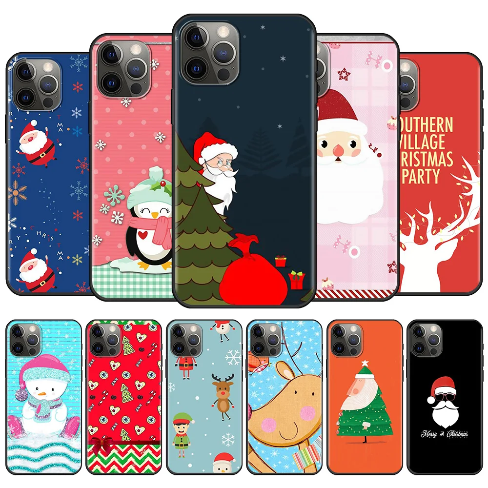 

Phone Case For Apple iPhone 11 13 12 Pro Max Mini X XS XR 6 6S 7 8 Plus 5 5S SE(2020) Coque Cartoon Christmas Deer Santa Claus