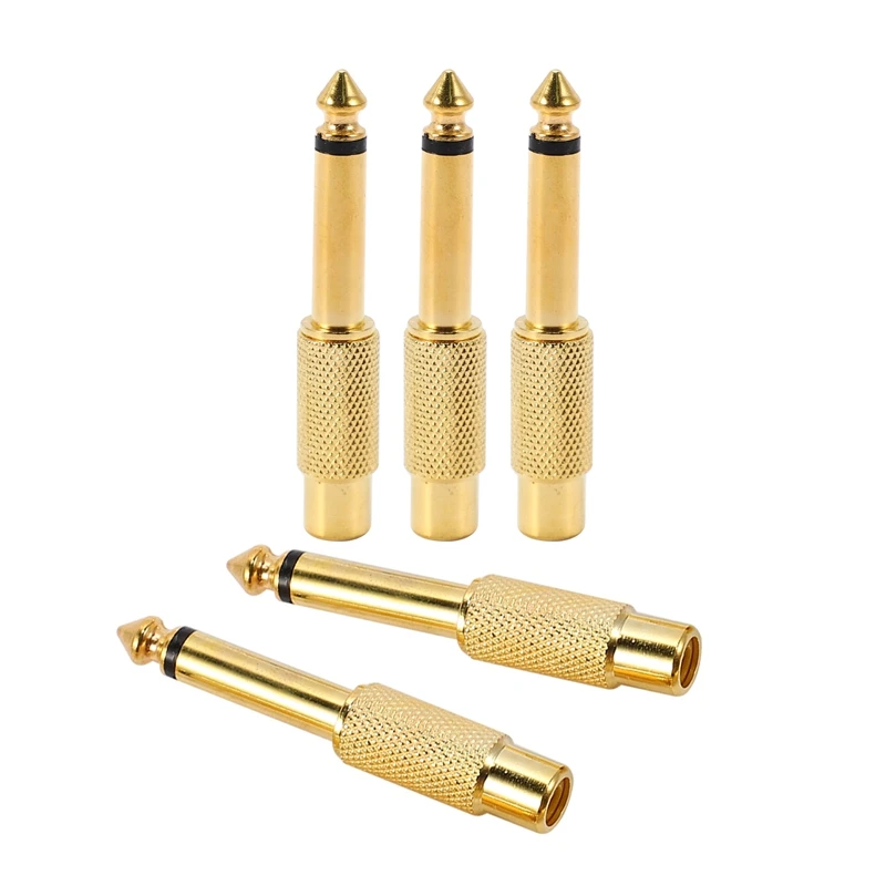 

5x Gold Plated 6.35mm 1/4 inch Male Mono Plug to RCA Female 6.5mm Jack Audio Stereo Adapter Connector Plug TS Converter Sound Mi