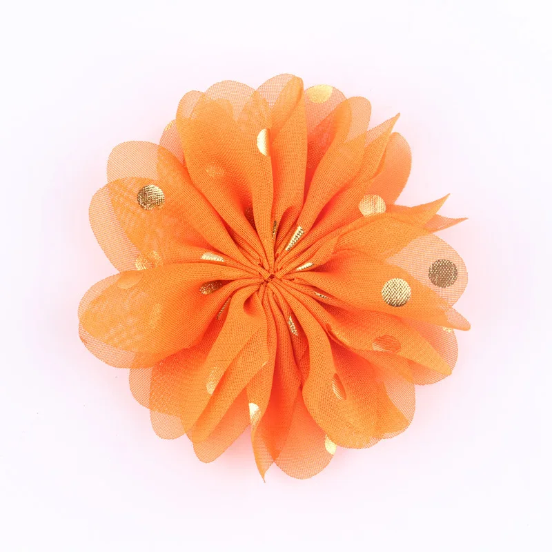 

60pcs/lot 3.2" Cute Chiffon Flower with Gold Dot Hair Flowers for Baby Girls DIY Headwear Headband Flower Hair Accessories