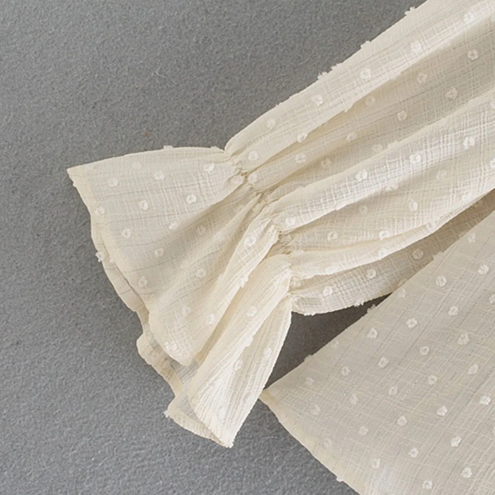 

2021 spring new women's pure color super fairy foreign style ruffled v-neck laminated decorative tulle shirt chiffon polka