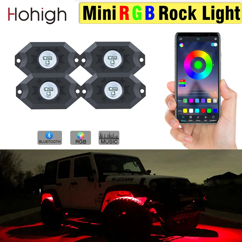 

4/6/8pcs RGB LED Rock Light Underglow Neon LED Light Kit Bluetooth APP Remote Control Chassis Decor Music Lamps for ATV UTV SUV