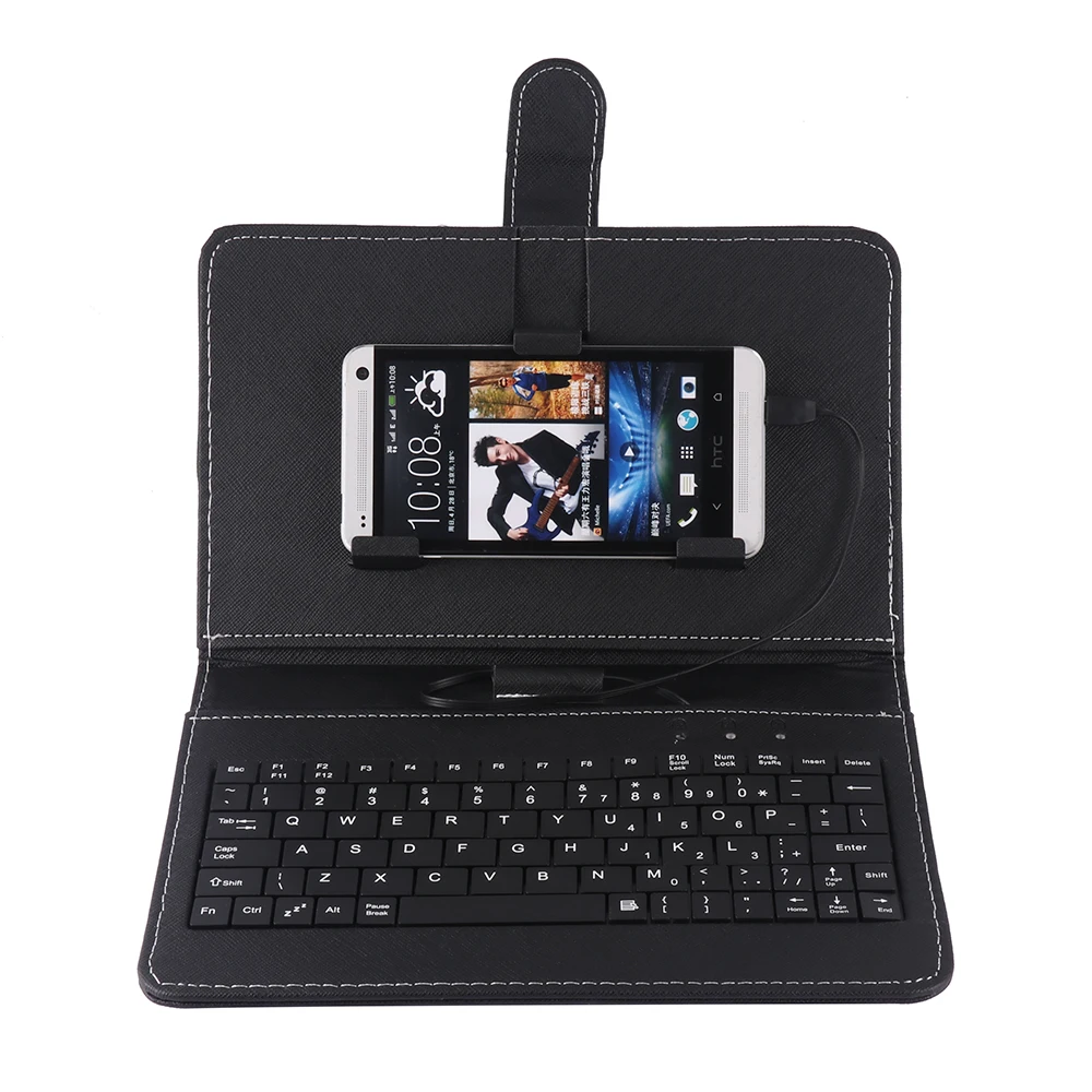Чехол из искусственной кожи с подставкой и беспроводной Bluetooth-клавиатурой Micro USB