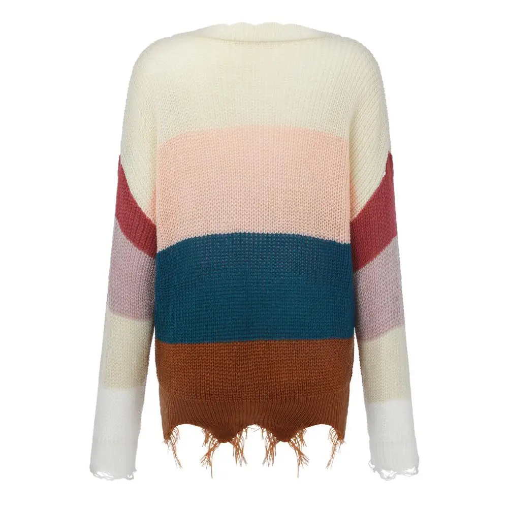 Женский трикотажный пуловер с V-образным вырезом на осень/зиму | Женская одежда