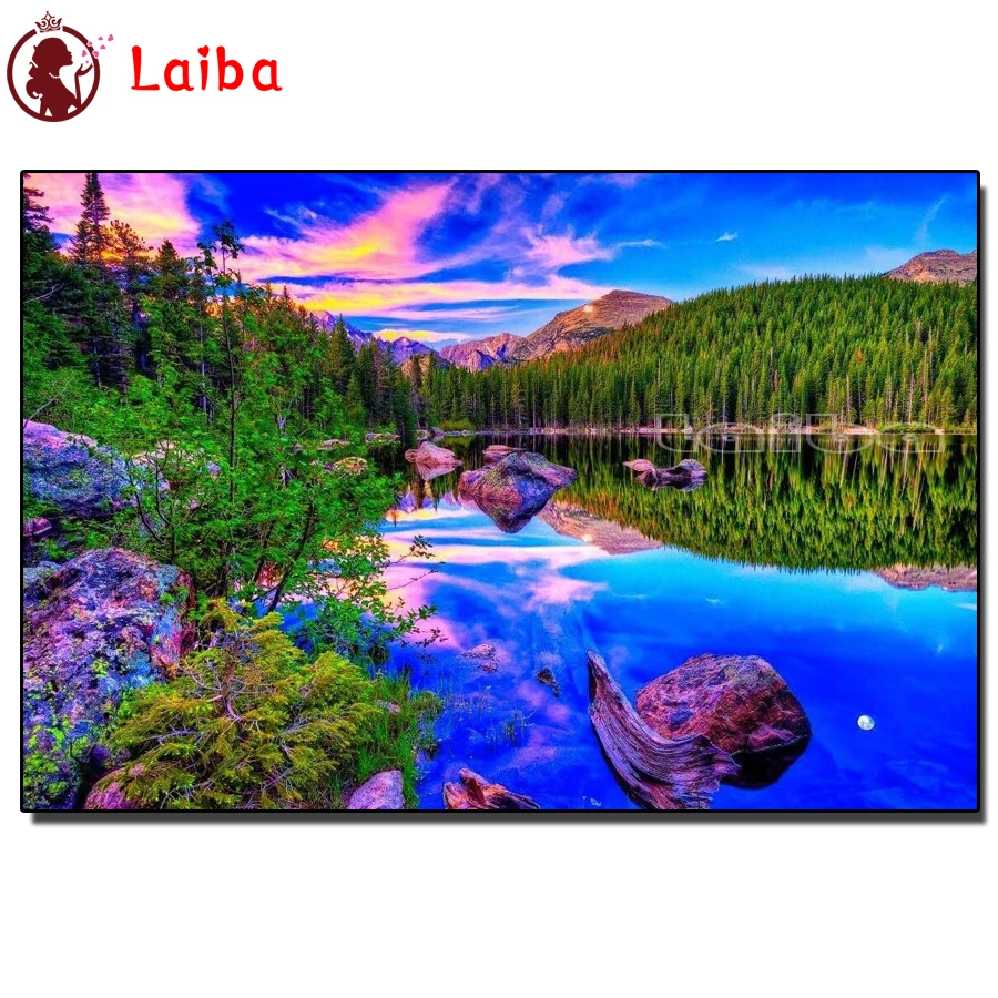 

Lake Landscape DIY 5D Diamond Painting Diamond Embroidery Nature Scenery Cross Stitch Kits Full Round Drill Mosaic Home Decor