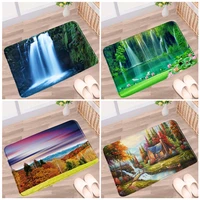 natural scenery waterfall bathroom mat green plant autumn forest farmhouse non slip carpet flannel home bathroom kitchen bedroom