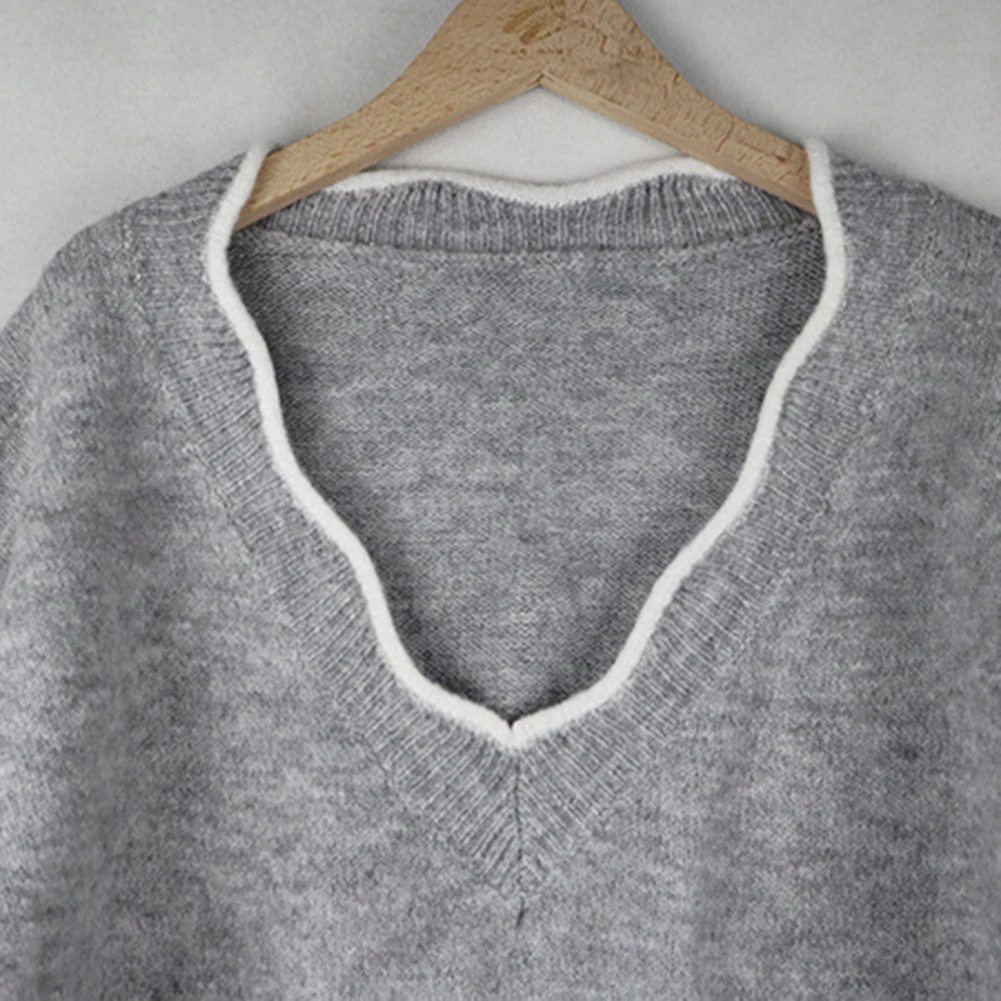 

Casual Women Solid Color Long Sleeve V Neck Irregular Hem Thin Pullover Sweater Women's Clothing 2020 pull femme