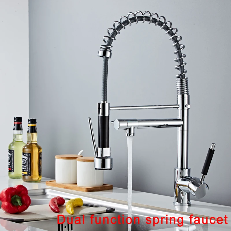 Хромированный пружинный вытяжной смеситель для кухонной раковины Смеситель
