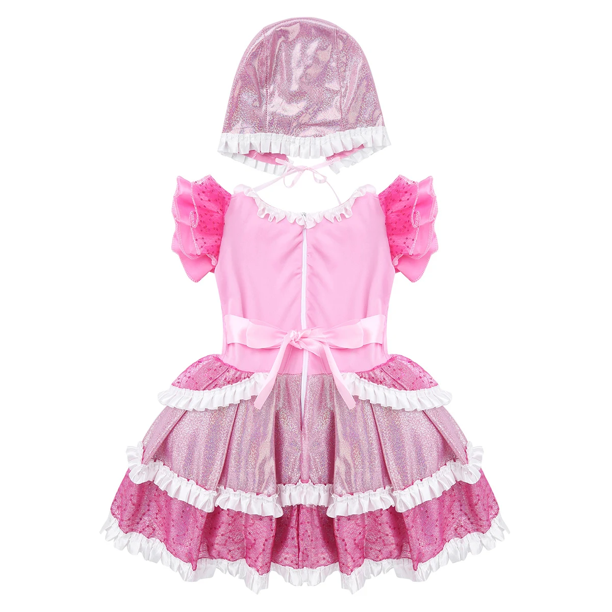 ChicTry/детское розовое платье принцессы с блестками и рюшами короткими рукавами