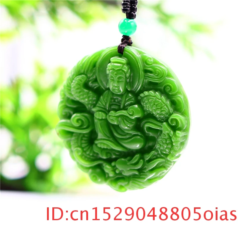Зеленый нефрит Гуаньинь кулон ожерелье жадеит для мужчин китайский шарм женщин