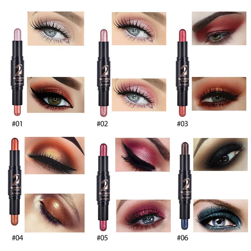 Двойной карандаш для теней мерцающий пигментный крем век водостойкая ручка