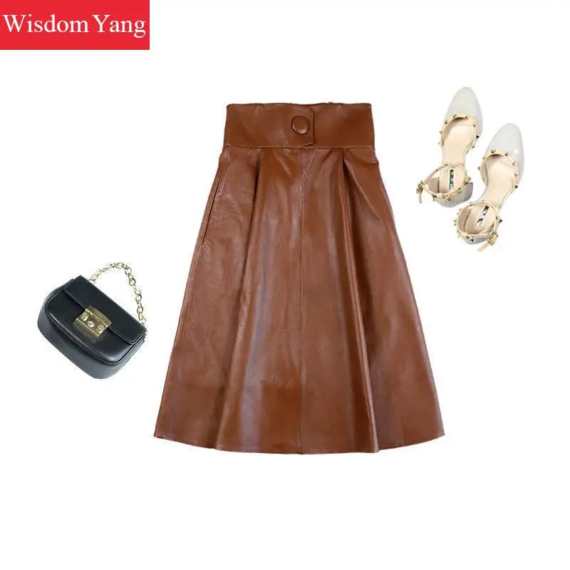 Лето черного и коричневого цвета из натуральной овечьей шерсти юбка с высокой