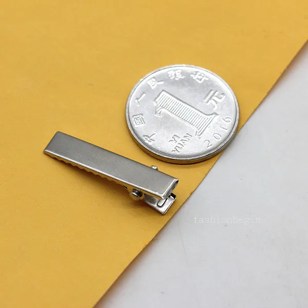32x6.6mm Металлические амулеты для маленьких девочек, гладкие плоские заколки для волос, один зубец, Аллигатор, заколка на кнопке, пустая основа, шпильки для волос и фурнитура, банты, сделай сам - Цвет: 32x6.6mm