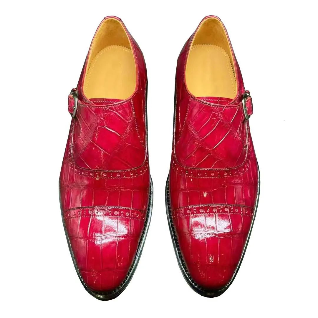 

chue men dress shoes business wedding shoes for men crocodile leather shoes male monk shoes big size red crocodile belly