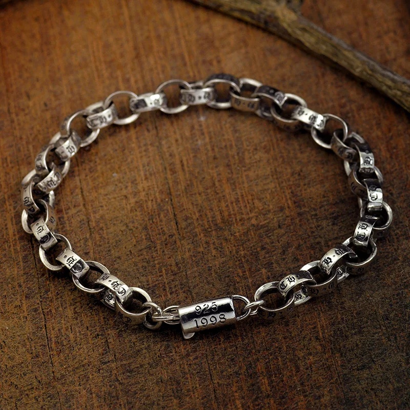 925 пробы серебряный браслет с логотипом Байкерская цепочка в стиле панк-рок