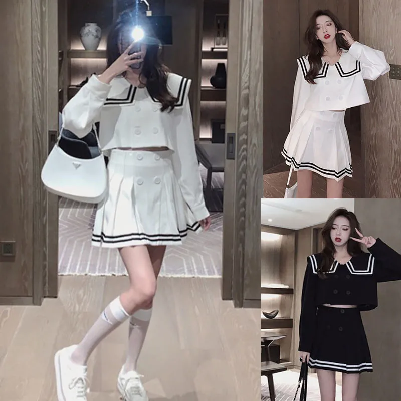 

Student Skirt School Uniform School Uniform Anime Clothes White Navy Style Sets Solid Summer Jk Graduation Party Full Sleeve