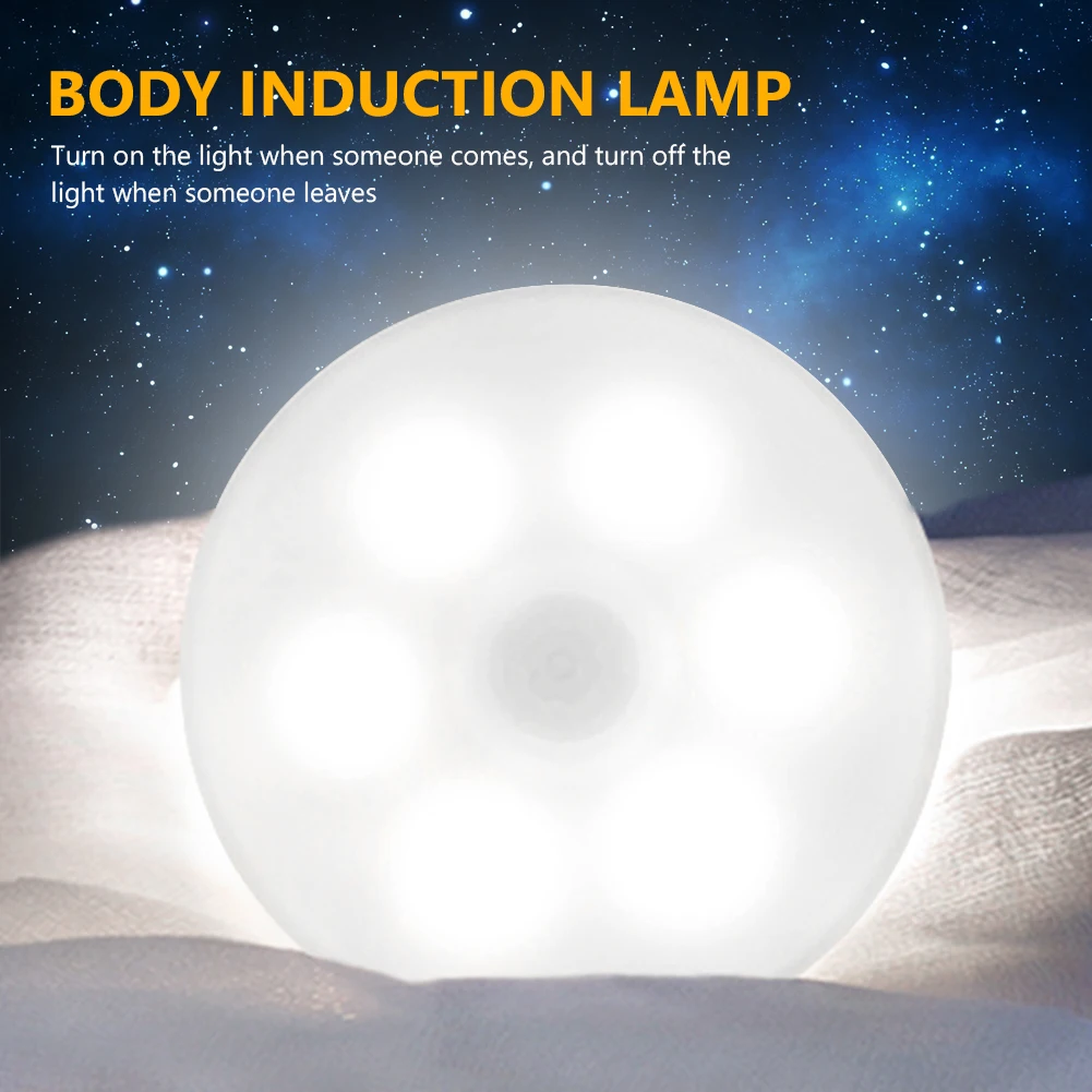 

6 LED Motion Sensor PIR Light Wireless Cabinet Stair USB Magnetic Night Light LED Night Light Lamp Closet Bedside Auto On Off