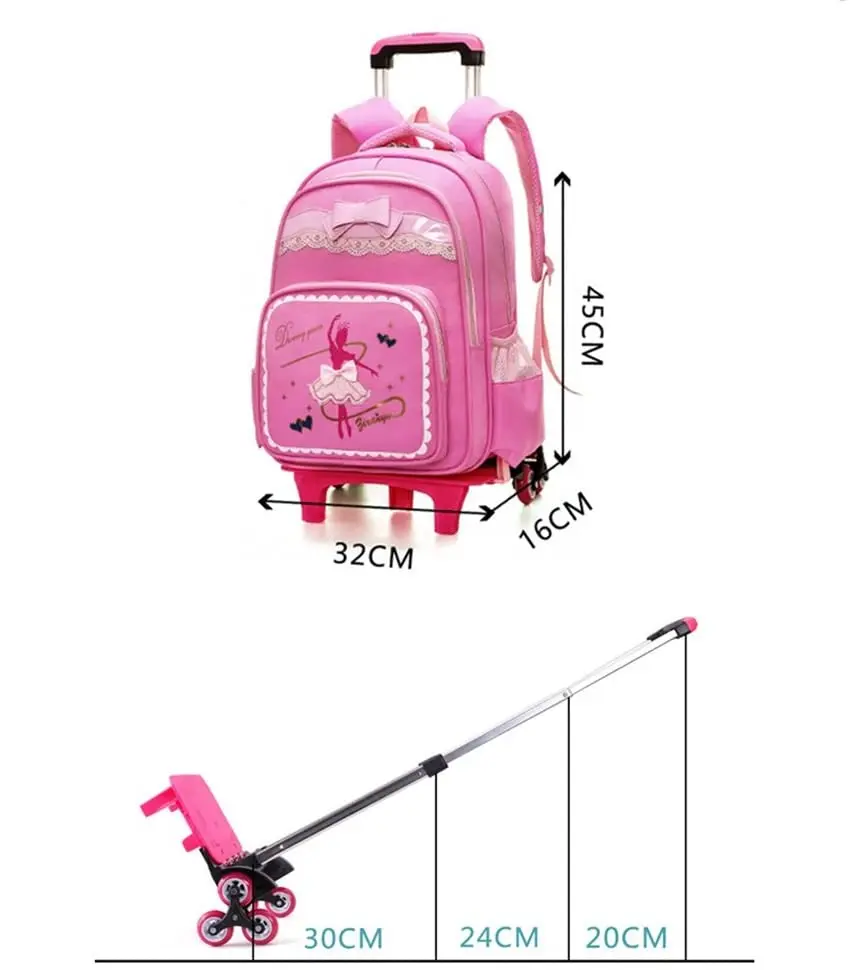 Bow-knot Girls Elementary Trolley Rolling School Backpack Waterproof Book Bag for Primary Kids Wheeled Carry On Luggage | Багаж и сумки