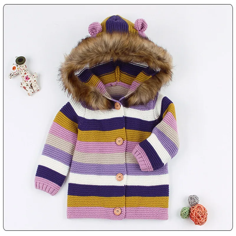 Newborn Baby Sweater Cardigan Autumn Girl Hooded Stripe Boys Infant Toddler Pullovers Outerwear For Kid | Детская одежда и обувь