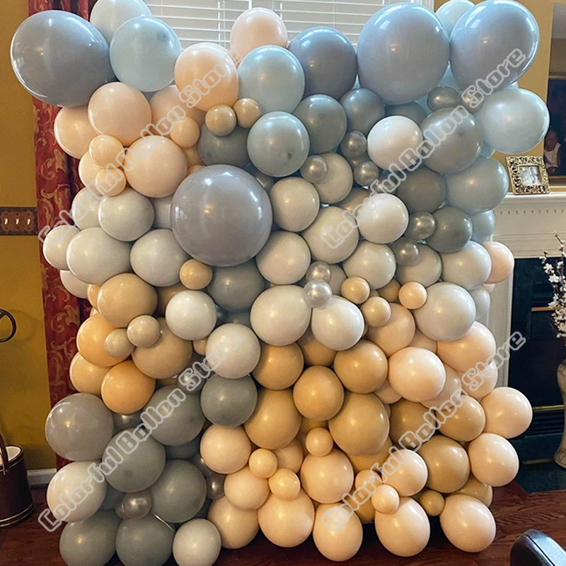 

135 шт. двойной абрикосовый кремовый персиковый латексный шар фотографический серый шар гирлянда на день рождения фон для детского праздник...