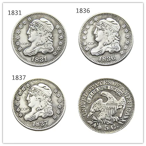 

США 1831 1836 1837 закрытый бюст 5C копия монет