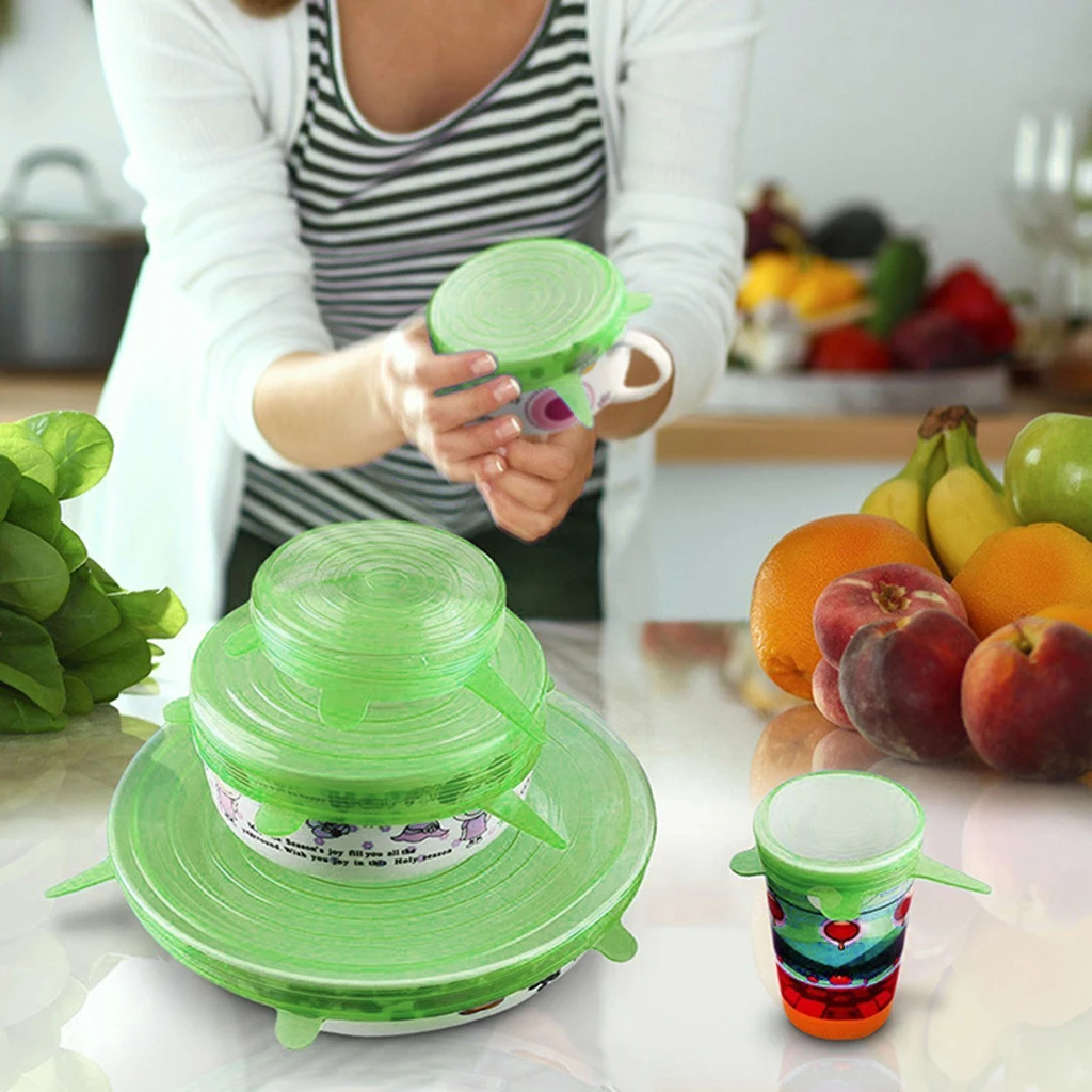 

Set of 6 Silicone Elastic Round Lids Pot Cup Bowl Covers Heat Resistant