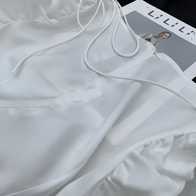 

XITAO Split Drawstring Dress Fashion New Women Pullover White Black Small Fresh Casual Style Loose Sheath Dress DZL2741