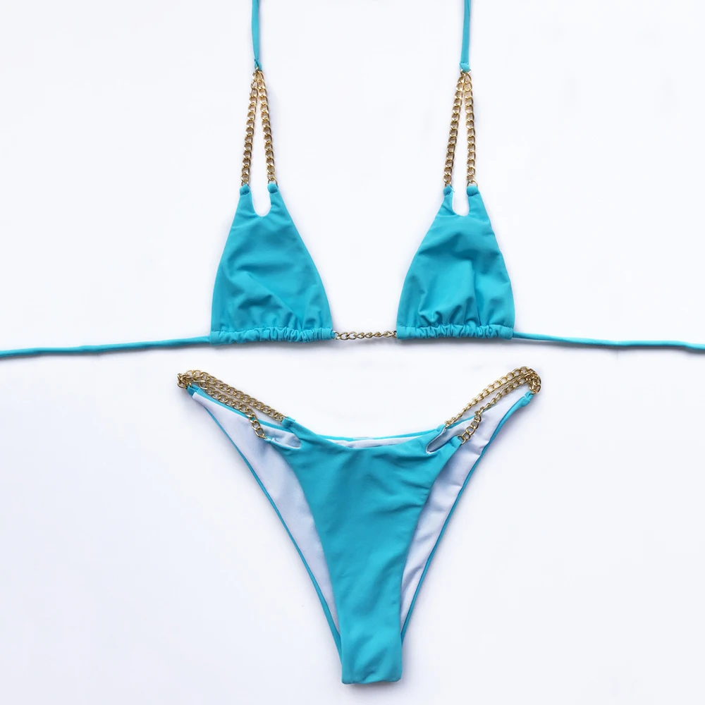 Комплект бикини с цепочкой 2020 пуш ап купальник для женщин Одноцветный