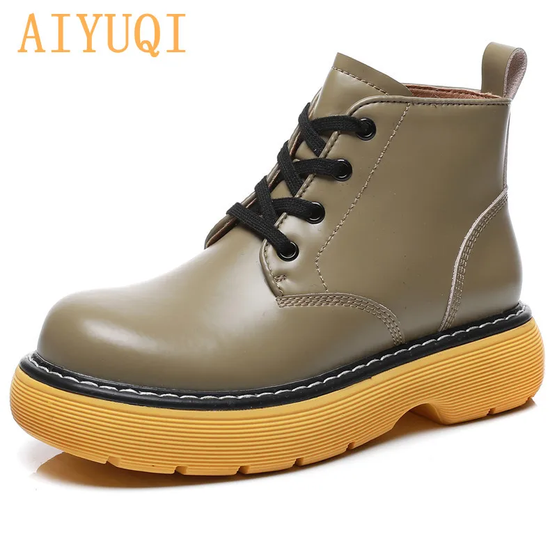 

AIYUQI Genuine Leather Martin Boots Women Spring Thick-soled Lace-up 2021 New Retro Platform Ankle Boots For Ladies