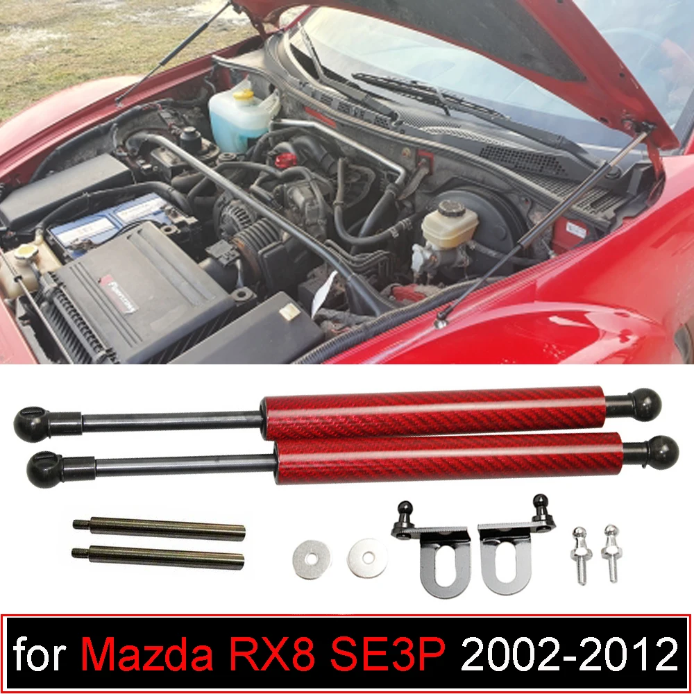 Capó delantero para Mazda RX8 SE3P 2002-2012, puntales de Gas modificados, amortiguadores de fibra de carbono, soportes de elevación, barra de amortiguación