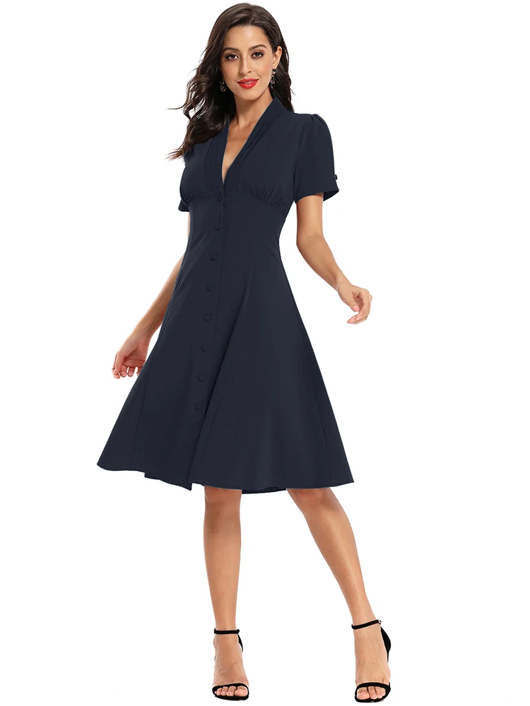 Женское Атласное Платье До Колена ТРАПЕЦИЕВИДНОЕ летнее платье на пуговицах с v